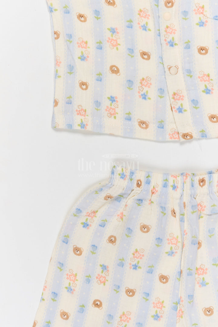 The Nesavu Night Dress Kids Cotton Night Suit with Bunny Print for Cozy Sleep Nesavu Nesavu Kids Muslin Cotton Bunny Print Night Suit For Everyday Summer Sleep