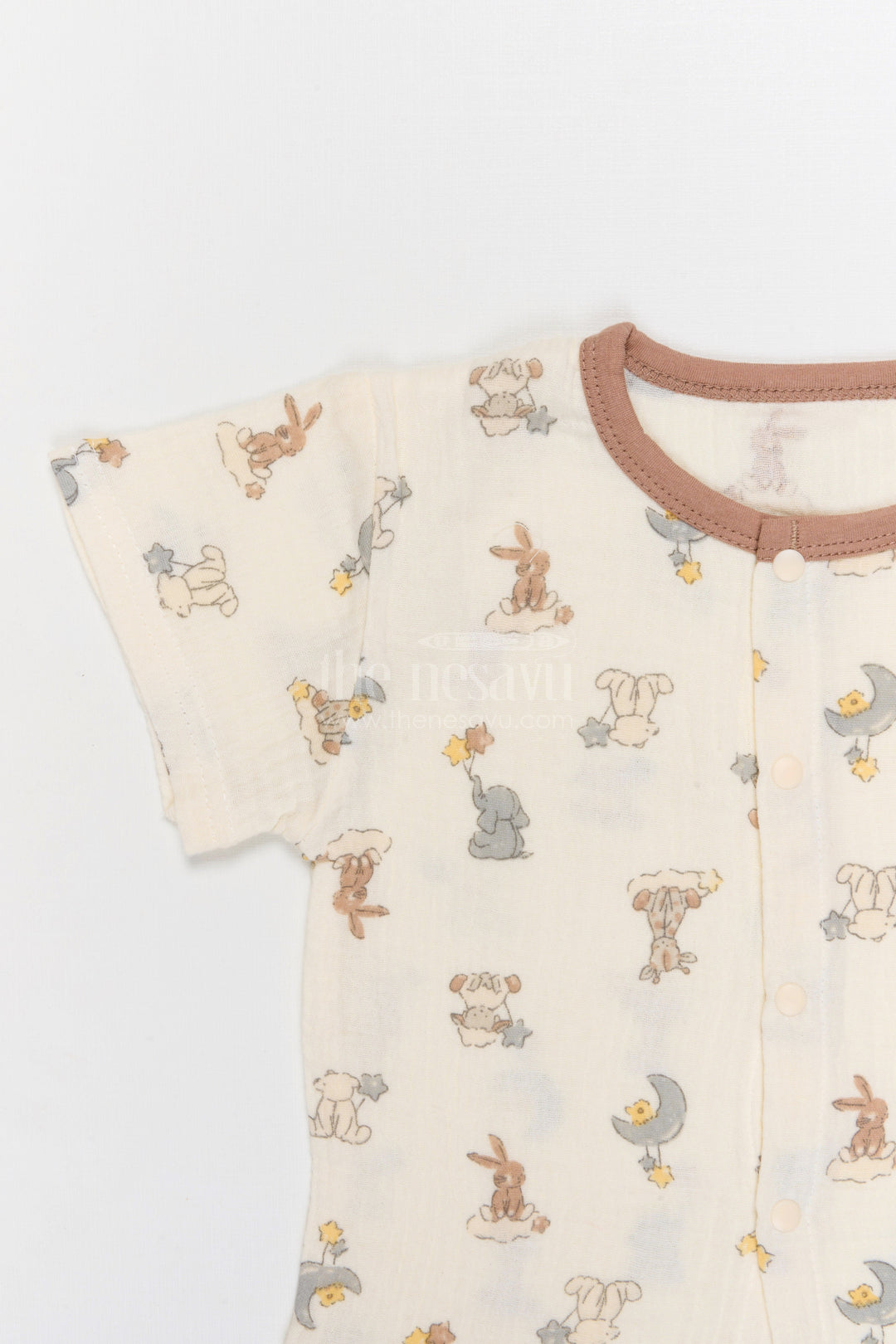 The Nesavu Night Dress Kids Cotton Night Suit with Bunny Print for Everyday Sleep Nesavu Nesavu Kids Muslin Cotton Bunny Print Night Suit For Comfortable Daily Sleepwear