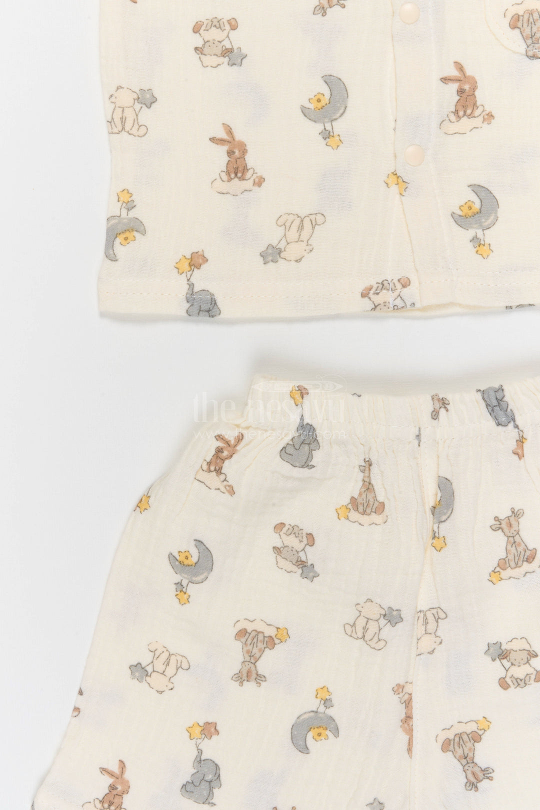 The Nesavu Night Dress Kids Cotton Night Suit with Bunny Print for Everyday Sleep Nesavu Nesavu Kids Muslin Cotton Bunny Print Night Suit For Comfortable Daily Sleepwear