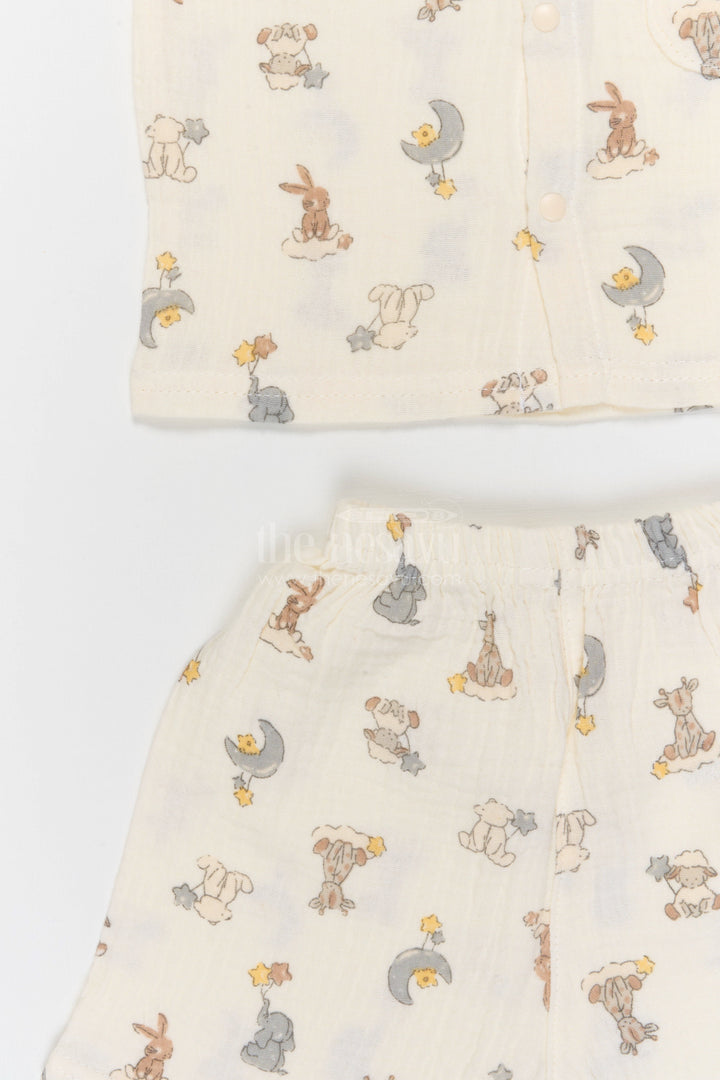 The Nesavu Night Dress Kids Cotton Night Suit with Bunny Print for Everyday Sleep Nesavu Nesavu Kids Muslin Cotton Bunny Print Night Suit For Comfortable Daily Sleepwear