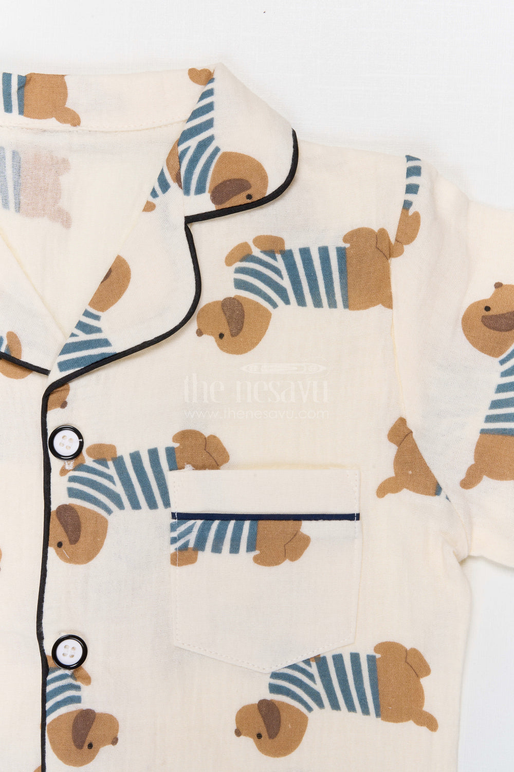 The Nesavu Night Dress Kids Cotton Night Suit with Dog Print for Cozy Sleep Nesavu Nesavu Kids Muslin Cotton Dog Print Night Suit For Comfortable Summer Sleepwear