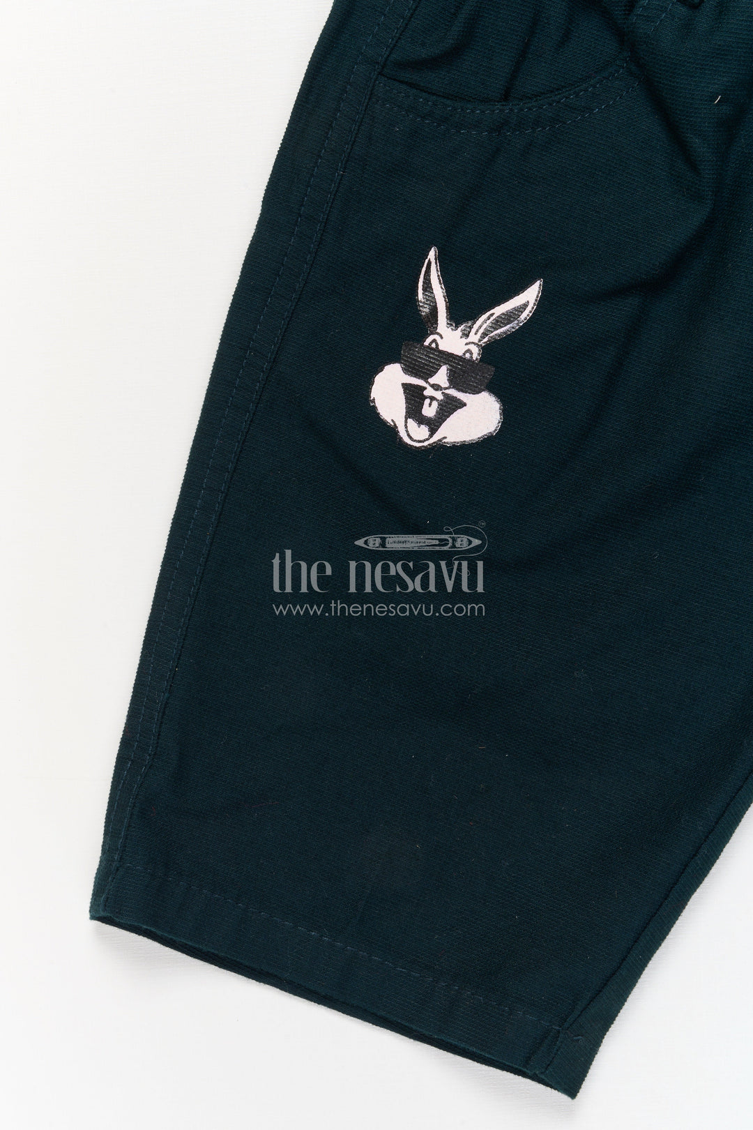 The Nesavu Boys Shorts Kids Cotton Shorts with Elastic Waistband and Playful Rabbit Print Nesavu Boys soft cotton shorts with rabbit print and drawstring waist – perfect for play