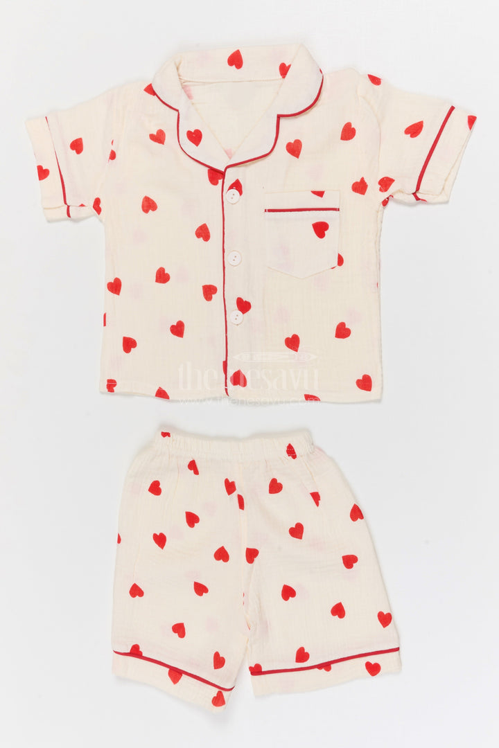 The Nesavu Night Dress Kids Cotton Suit for Comfortable Summer Sleep Nesavu 16 (1Y) / Cream / Muslin Cotton NS053A-16 Nesavu Kids Muslin Cotton Night Suit With Digital Print For Summer Sleepwear