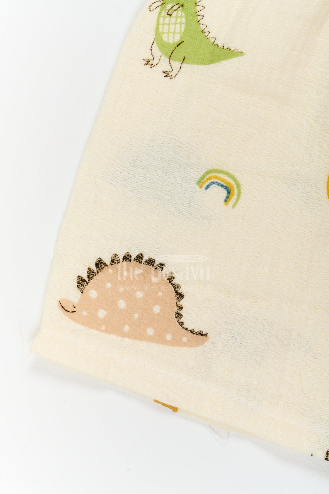 The Nesavu Night Dress Kids Dinosaur Shorts Night Suit for Summer Bedtime and Lounging Nesavu Nesavu Kids Dinosaur Shorts Night Suit In Breathable Muslin For Summer Bedtime Lounging And Sleepovers