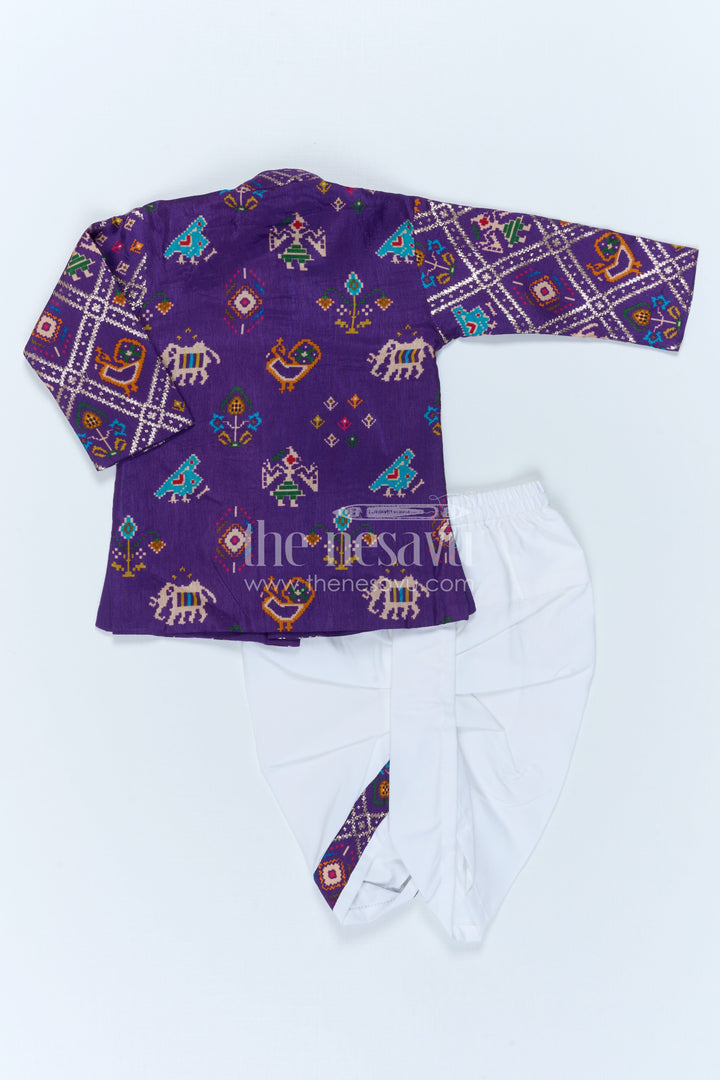 The Nesavu Boys Dothi Set Kids Ethnic Dothi Outfit for Wedding and Festive Functions Nesavu Nesavu Kids Ethnic Dothi Outfit With Patola Print For Weddings And Festive Celebrations