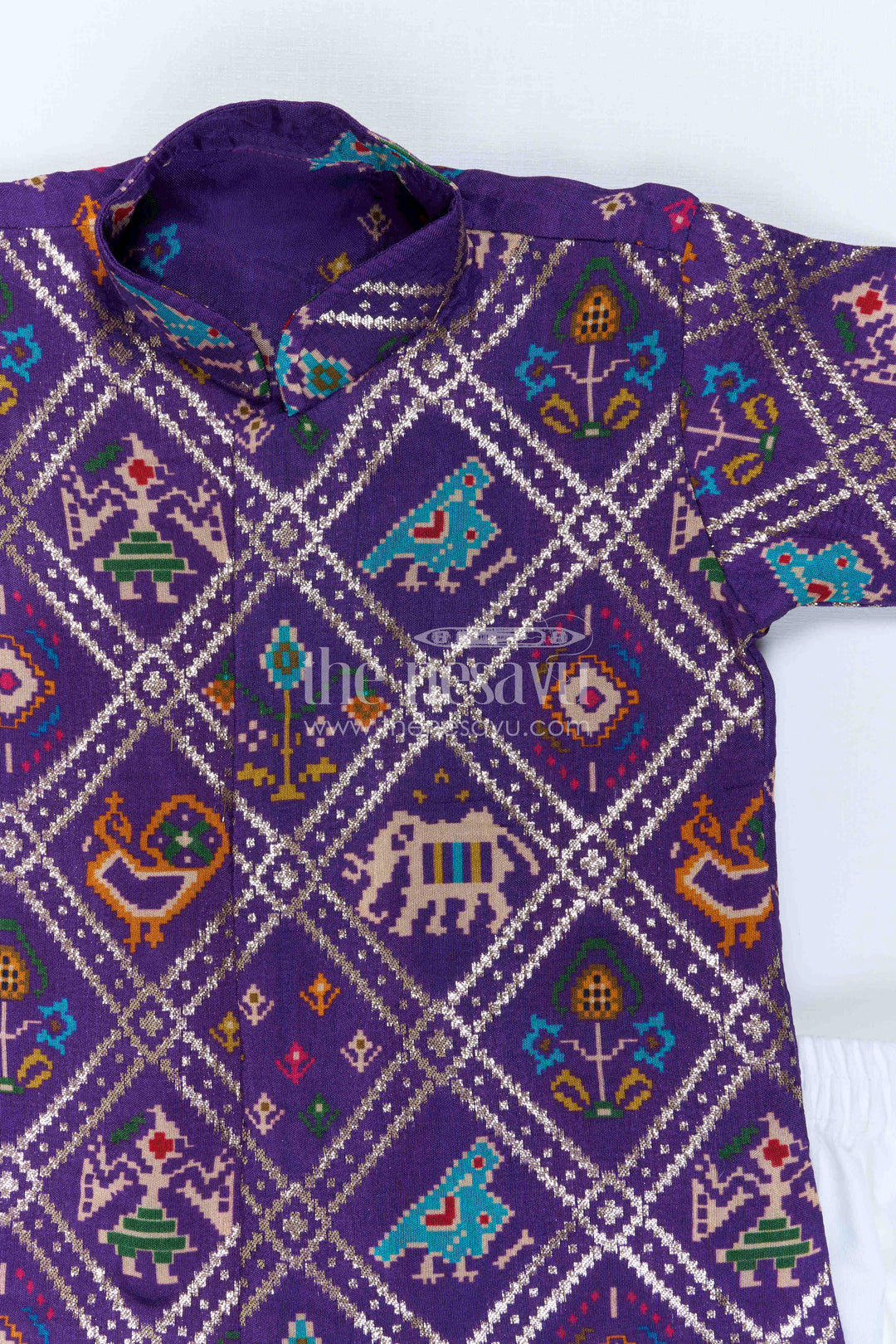 The Nesavu Boys Dothi Set Kids Ethnic Dothi Outfit for Wedding and Festive Functions Nesavu Nesavu Kids Ethnic Dothi Outfit With Patola Print For Weddings And Festive Celebrations