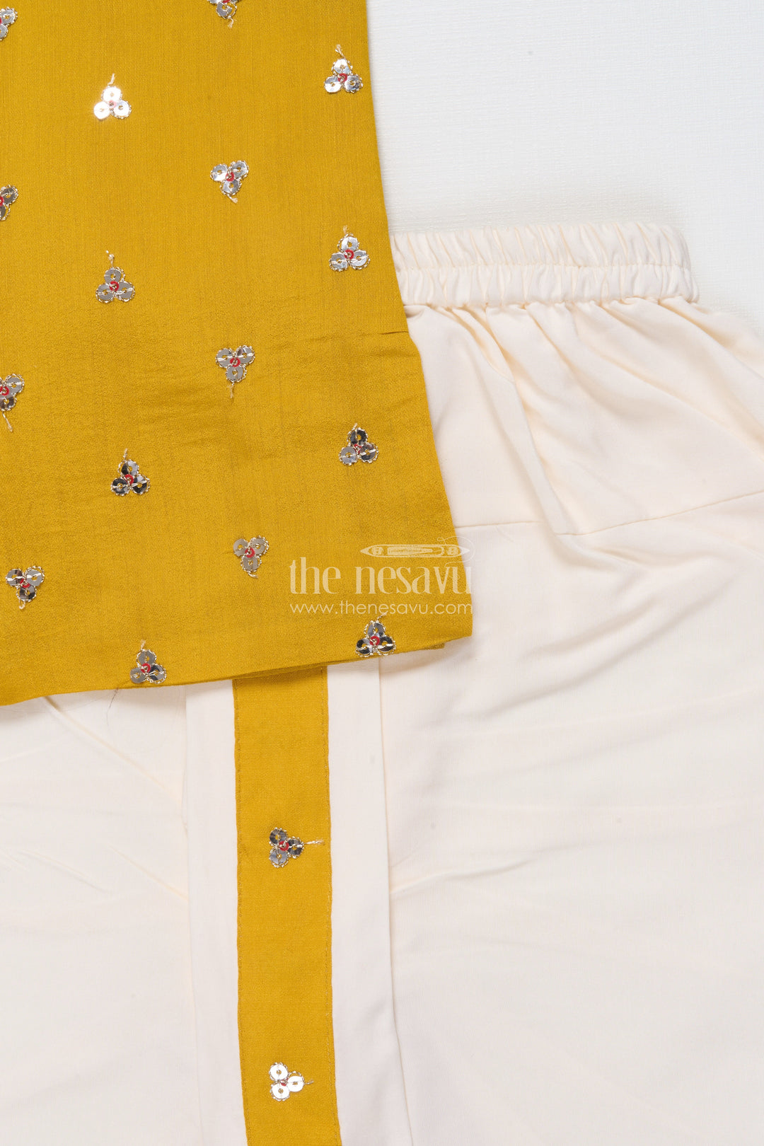 The Nesavu Boys Dothi Set Kids Festive Dhoti Kurta Set with Mirror Work for Traditional Ceremonies Nesavu Nesavu boys festive dhoti set mirror sequin embroidery poojas weddings