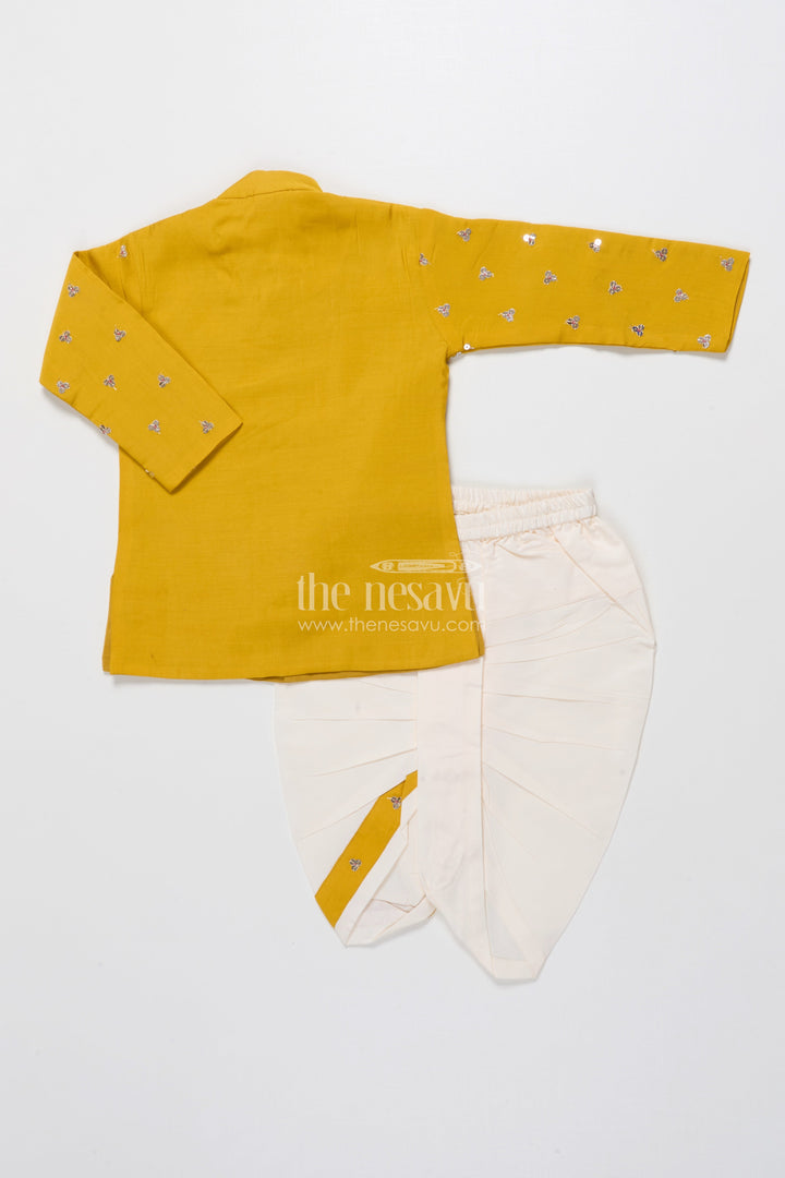 The Nesavu Boys Dothi Set Kids Festive Dhoti Kurta Set with Mirror Work for Traditional Ceremonies Nesavu Nesavu boys festive dhoti set mirror sequin embroidery poojas weddings