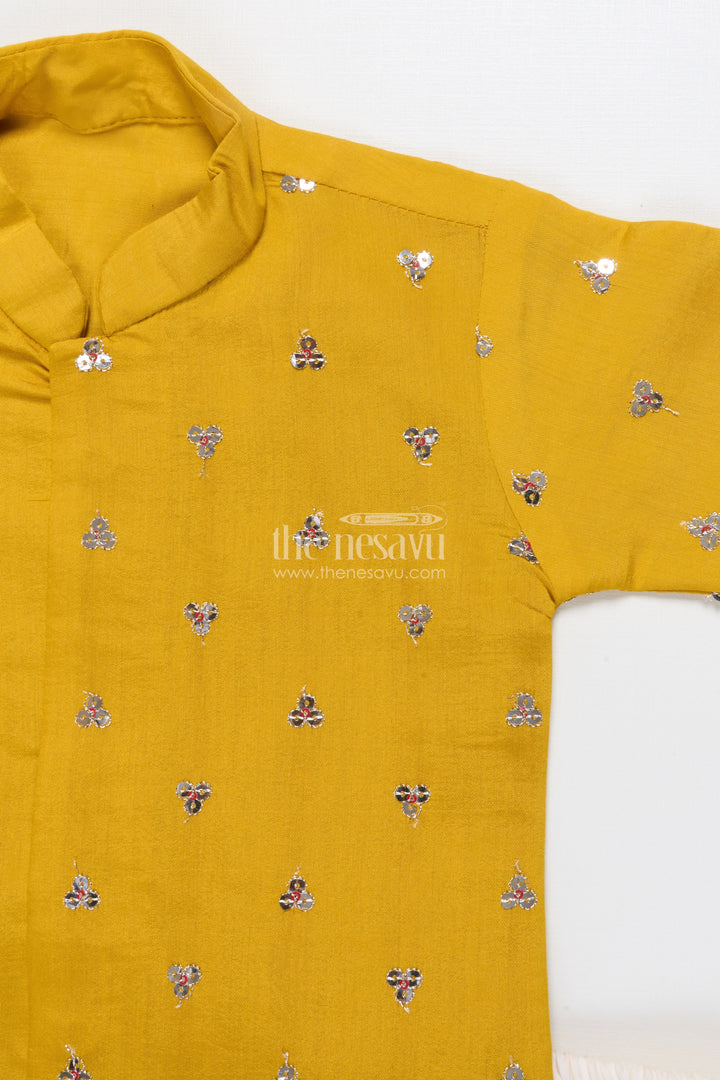 The Nesavu Boys Dothi Set Kids Festive Dhoti Kurta Set with Mirror Work for Traditional Ceremonies Nesavu Nesavu boys festive dhoti set mirror sequin embroidery poojas weddings