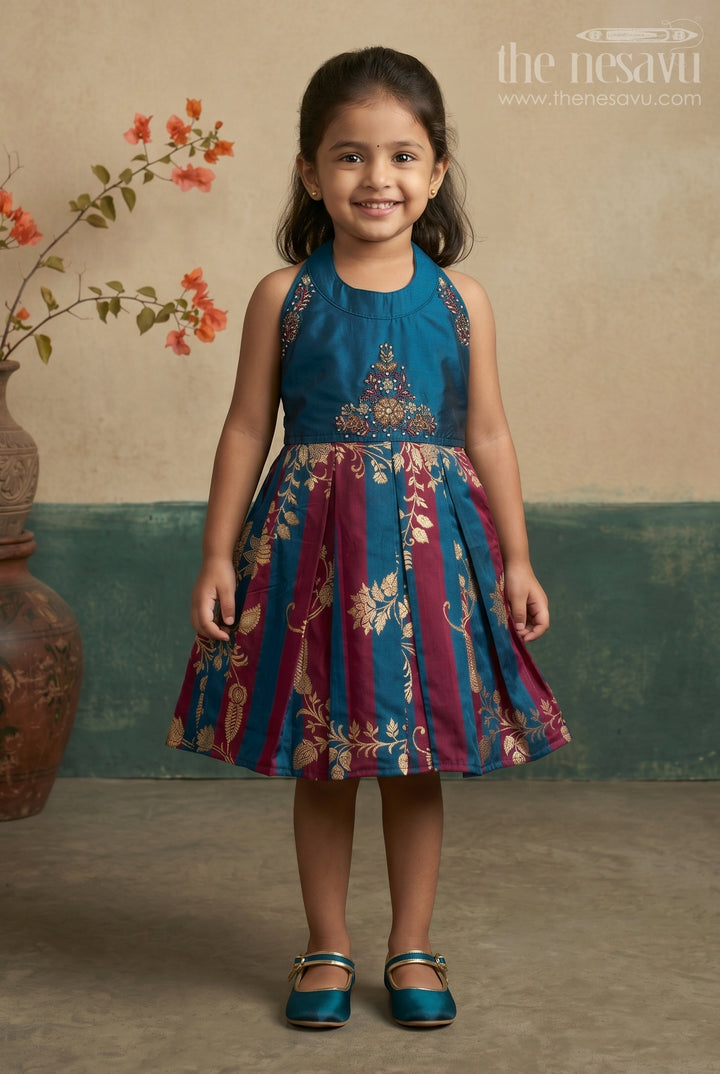 The Nesavu Silk Frock Kids Festive Dress for Wedding Receptions and Family Gatherings Nesavu 16 (1Y) / Green / Viscose Silk SF1174B-16 Nesavu Kids Festive Dress For Wedding Receptions Cultural Events And Family Celebration Wear