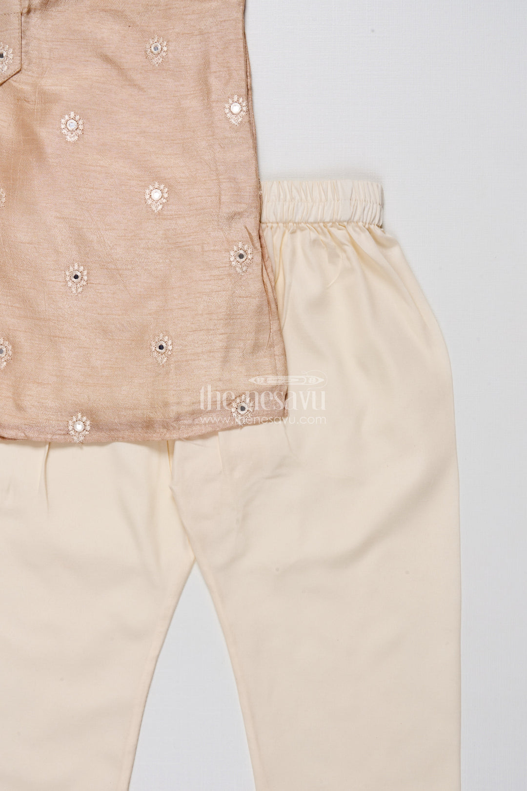 The Nesavu Boys Kurtha Set Kids Festive Kurta Set with Embroidered Detailing for Traditional Events Nesavu Nesavu festive kurta set boys embroidered silk cotton blend perfect traditional occasions