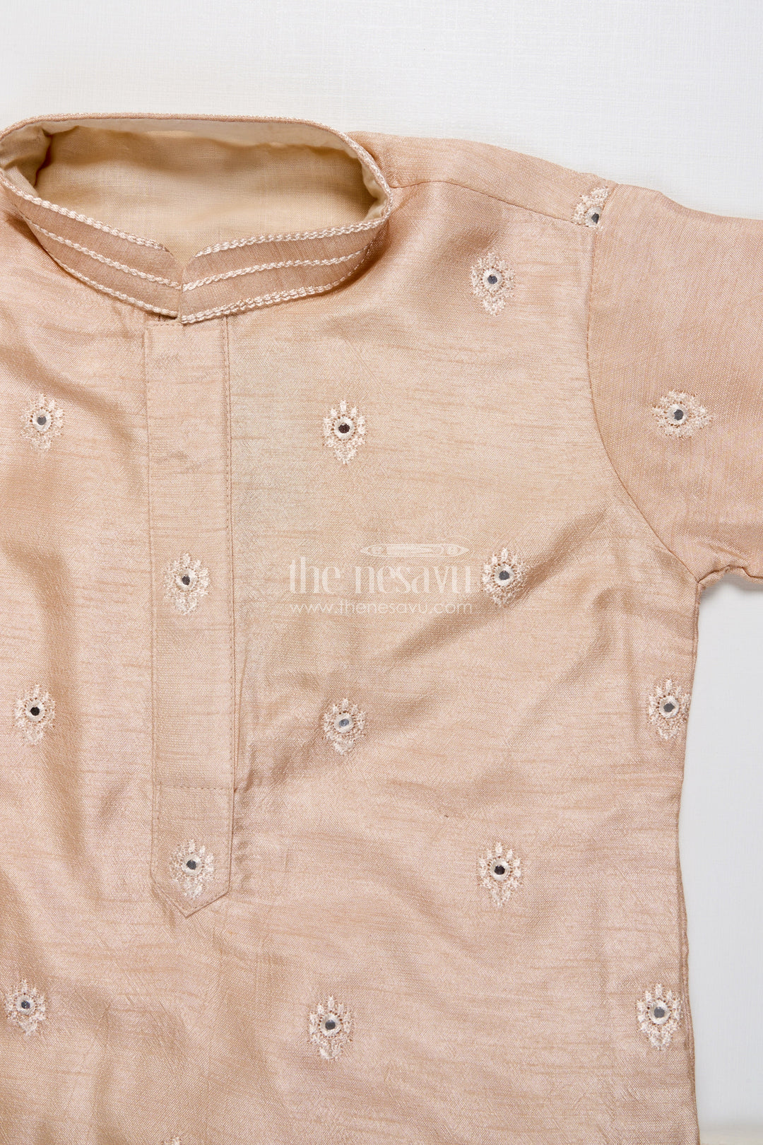 The Nesavu Boys Kurtha Set Kids Festive Kurta Set with Embroidered Detailing for Traditional Events Nesavu Nesavu festive kurta set boys embroidered silk cotton blend perfect traditional occasions