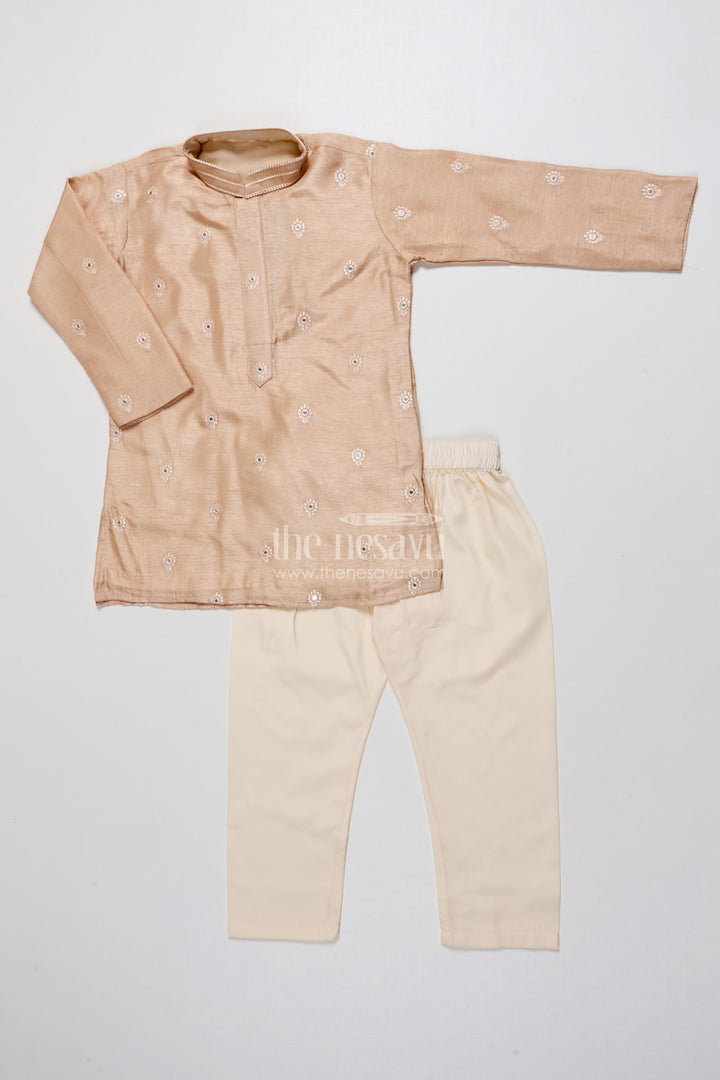 The Nesavu Boys Kurtha Set Kids Festive Kurta Set with Embroidered Detailing for Traditional Events Nesavu Nesavu festive kurta set boys embroidered silk cotton blend perfect traditional occasions