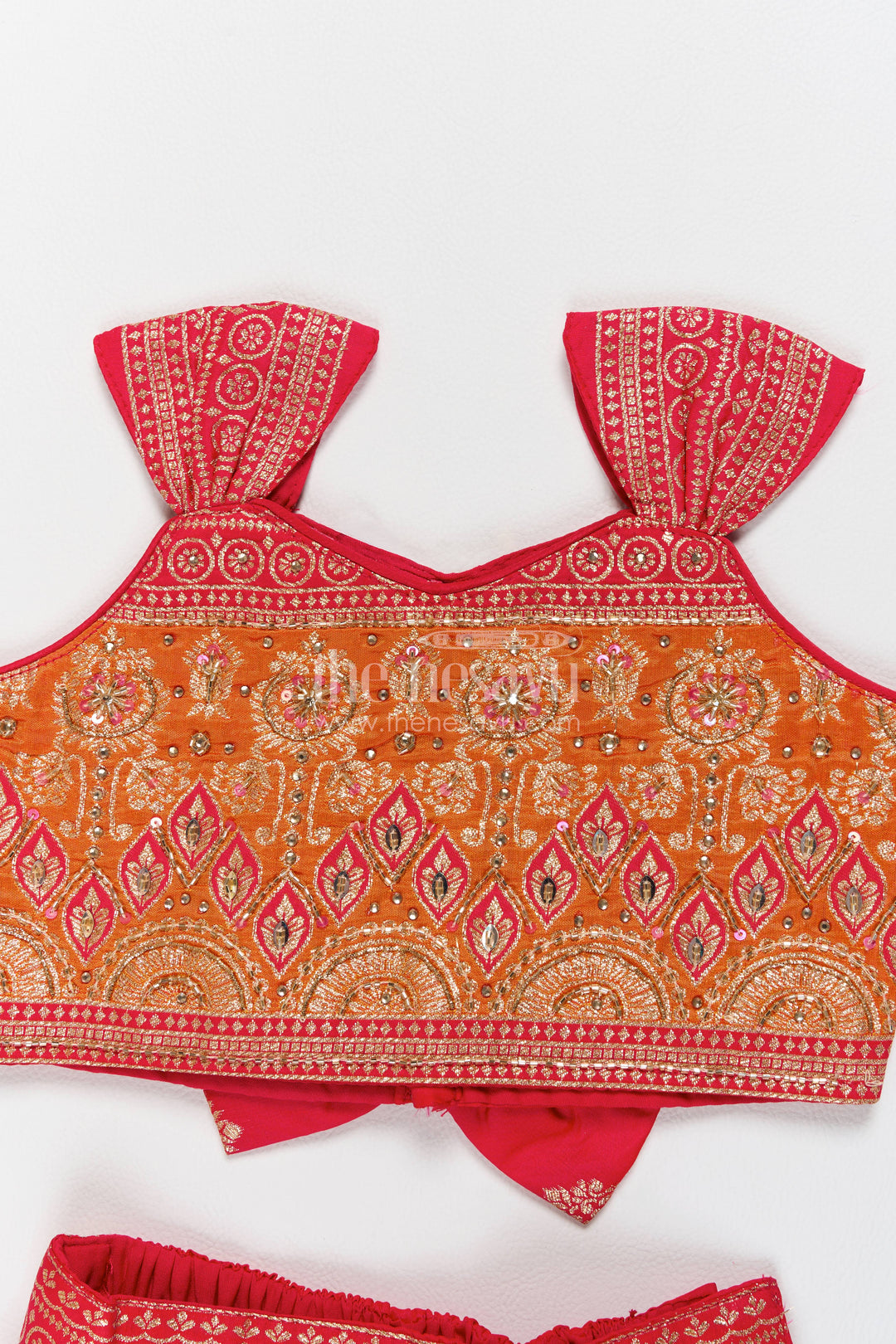The Nesavu Girls Ethnic Lehenga Kids Festive Lehenga with Jacquard Weave for Weddings and Parties Nesavu Nesavu Kids Festive Lehenga In Red For Family Functions