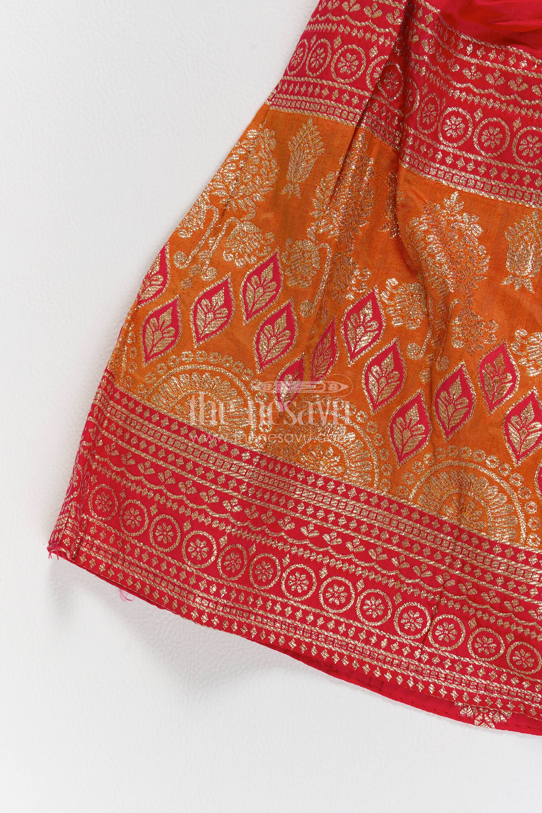 The Nesavu Girls Ethnic Lehenga Kids Festive Lehenga with Jacquard Weave for Weddings and Parties Nesavu Nesavu Kids Festive Lehenga In Red For Family Functions
