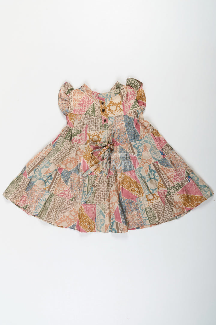 The Nesavu Girls Cotton Frock Kids Frock in Modal Silk with Multicolor Digital Print and Tiered Design for Girls Nesavu Kids Frock Girls Multicolor Modal Silk Digital Print Tiered Bow Design | The Nesavu