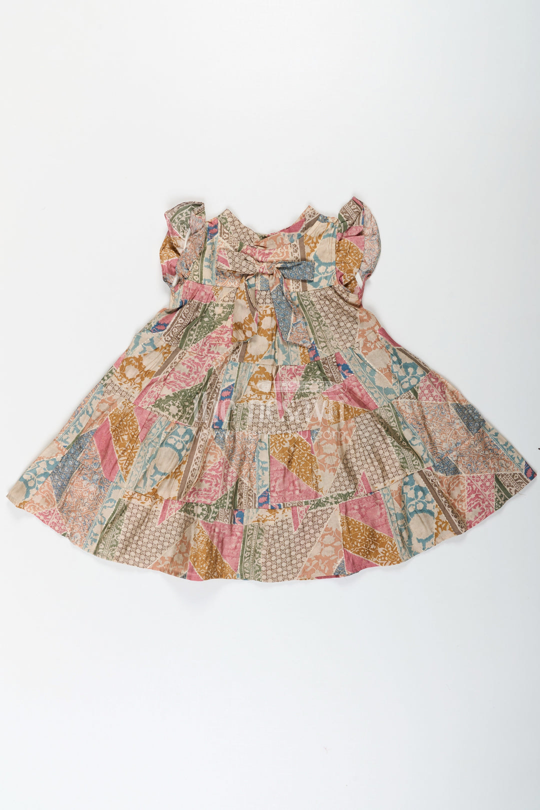 The Nesavu Girls Cotton Frock Kids Frock in Modal Silk with Multicolor Digital Print and Tiered Design for Girls Nesavu Kids Frock Girls Multicolor Modal Silk Digital Print Tiered Bow Design | The Nesavu