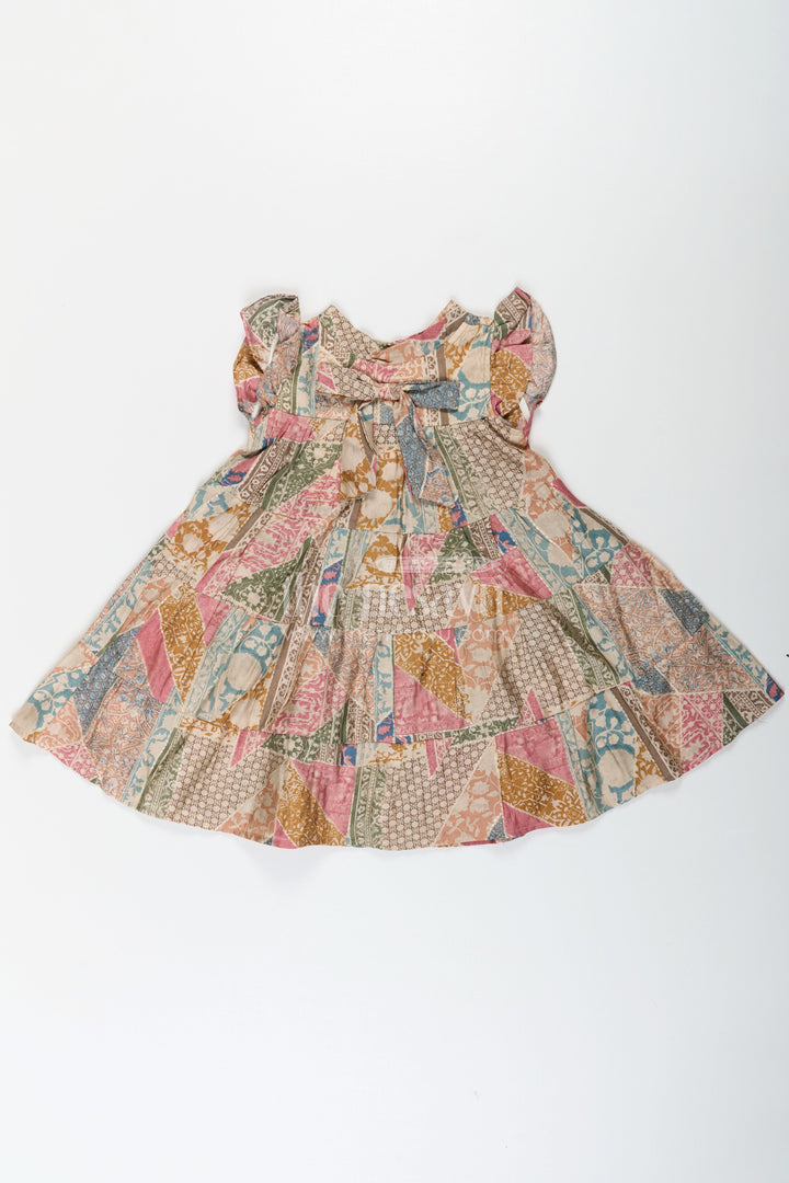 The Nesavu Girls Cotton Frock Kids Frock in Modal Silk with Multicolor Digital Print and Tiered Design for Girls Nesavu Kids Frock Girls Multicolor Modal Silk Digital Print Tiered Bow Design | The Nesavu