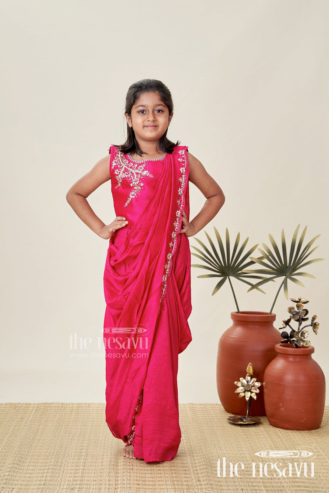 The Nesavu Girls Lehenga Choli Kids Lehenga Choli Set for Girls in Maroon Georgette with Embroidered Blouse and Matching Dupatta Nesavu Nesavu Kids Maroon Lehenga Choli Set Girls Georgette Embroidered Blouse Dupatta