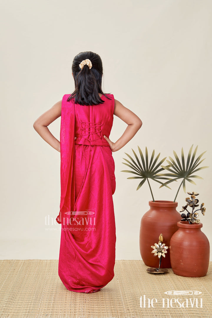 The Nesavu Girls Lehenga Choli Kids Lehenga Choli Set for Girls in Maroon Georgette with Embroidered Blouse and Matching Dupatta Nesavu Nesavu Kids Maroon Lehenga Choli Set Girls Georgette Embroidered Blouse Dupatta