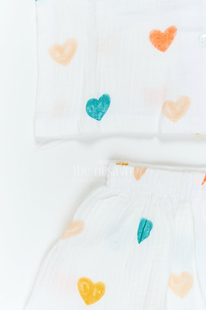 The Nesavu Night Dress Kids Muslin Night Suit for Bedtime Comfort and Relaxed Sleep Nesavu Nesavu Kids Muslin Night Suit For Bedtime Sleepovers With Heart Print Shirt And Full Length Pajama