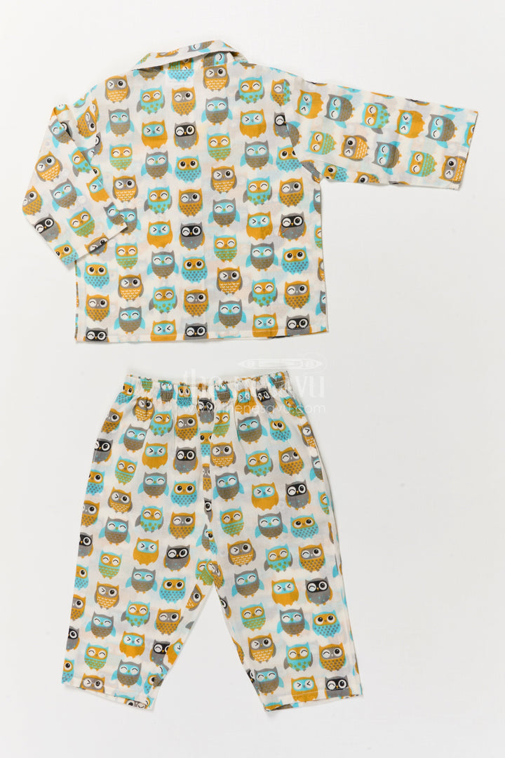 The Nesavu Night Dress Kids Owl Print Cotton Night Suit for Fun Bedtime Routines Nesavu Nesavu kids cotton night suit with owl print – breathable two-piece sleepwear for toddlers