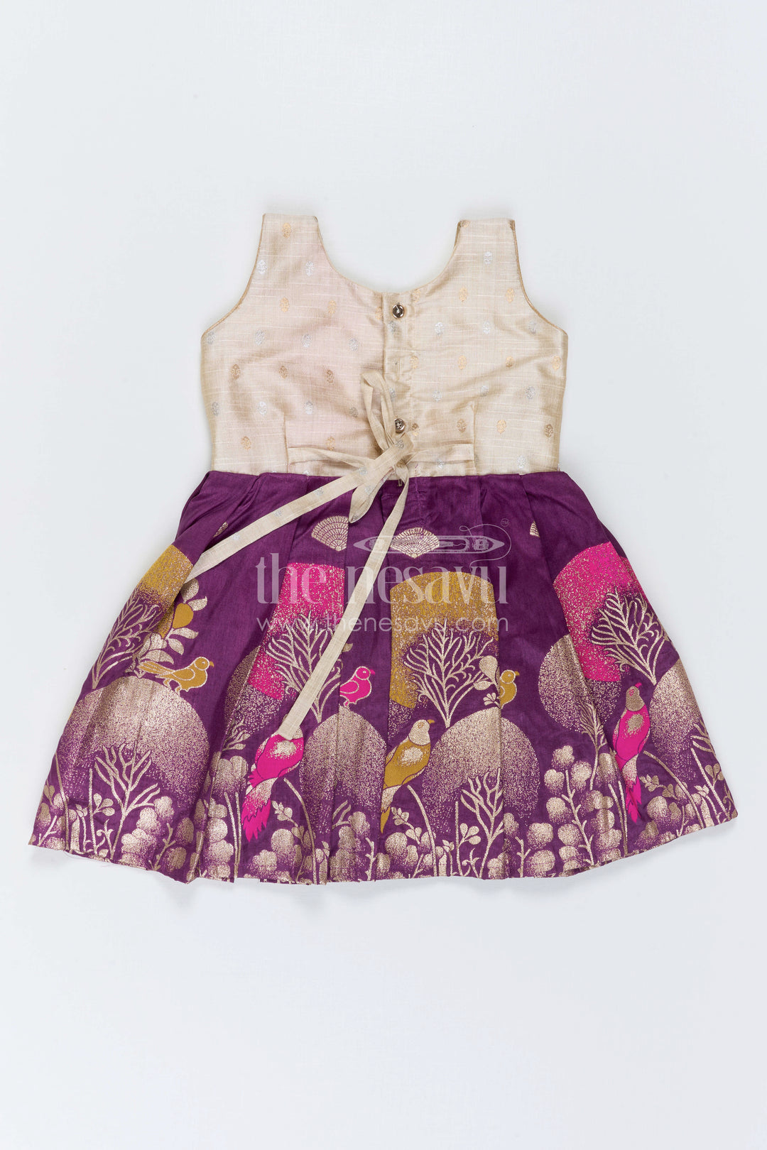 The Nesavu Silk Frock Kids Party Frock for Festive Photos and Celebrations Nesavu 20 (3Y) / Cream / Semi Banarasi SF1168A-20 Nesavu Kids Party Frock With Raw Silk Yoke For Festive And Family Celebrations
