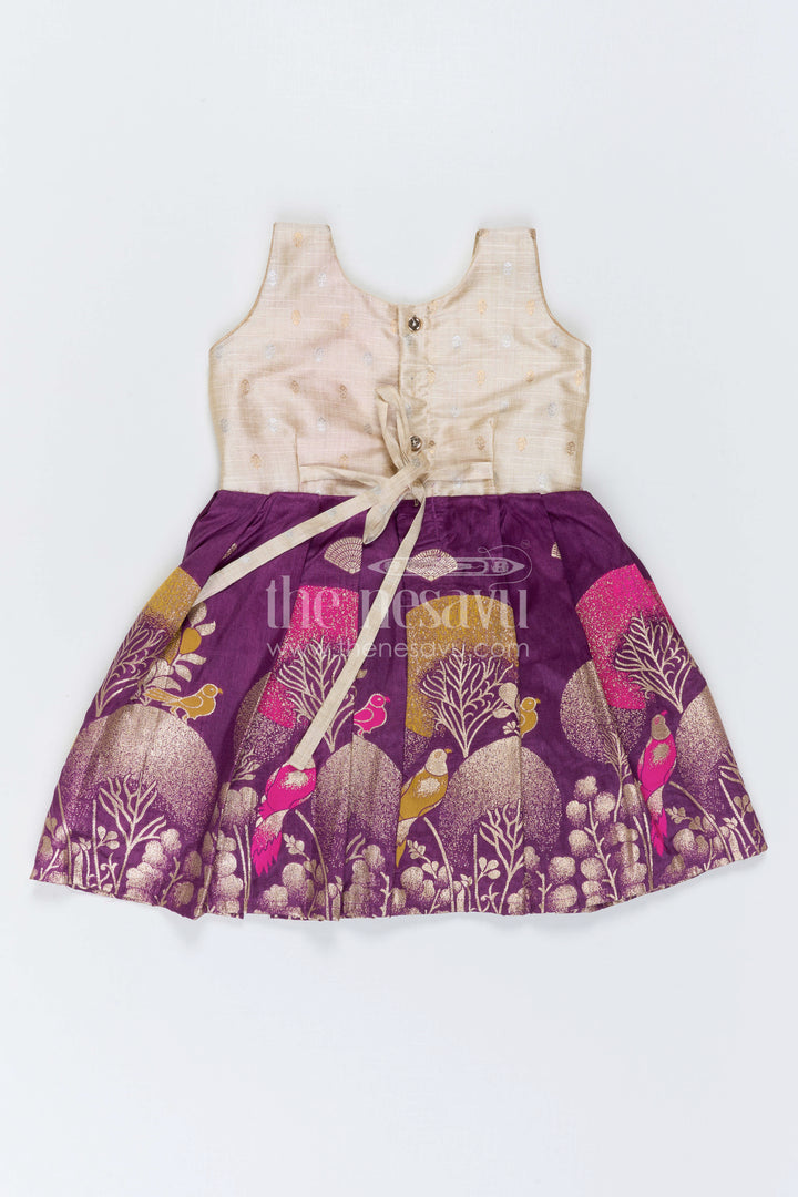 The Nesavu Silk Frock Kids Party Frock for Festive Photos and Celebrations Nesavu 20 (3Y) / Cream / Semi Banarasi SF1168A-20 Nesavu Kids Party Frock With Raw Silk Yoke For Festive And Family Celebrations