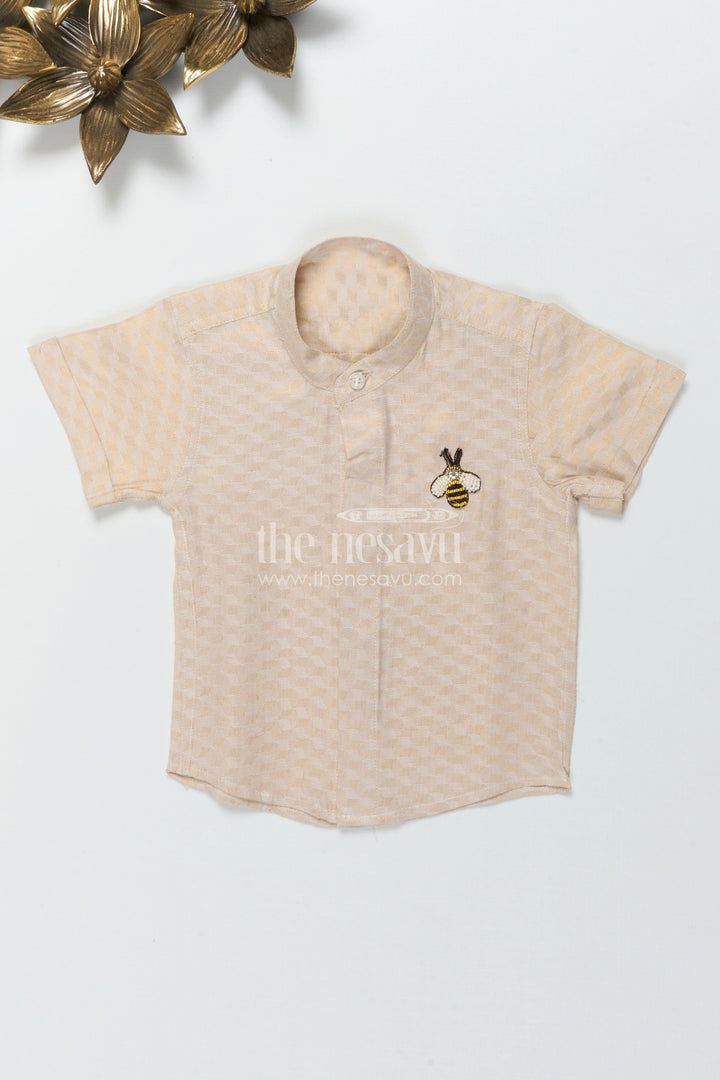 The Nesavu Boys Silk Shirt Kids Silk Shirt with Embossed Detailing for Festivals and Rituals Nesavu 16 (1Y) / Cream BS3786A-16 Nesavu kids embossed tissue silk shirt for traditional functions and festive rituals