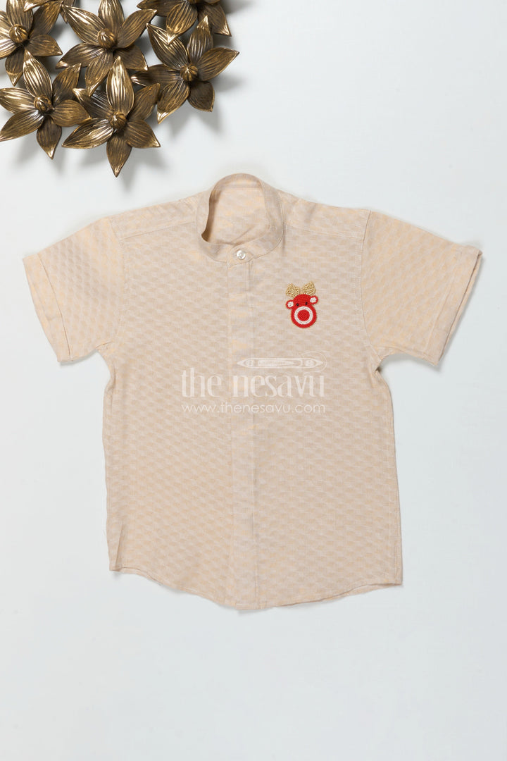 The Nesavu Boys Silk Shirt Kids Silk Shirt with Embossed Detailing for Festivals and Rituals Nesavu 26 (6Y) / Cream BS3786A-26 Nesavu kids embossed tissue silk shirt for traditional functions and festive rituals