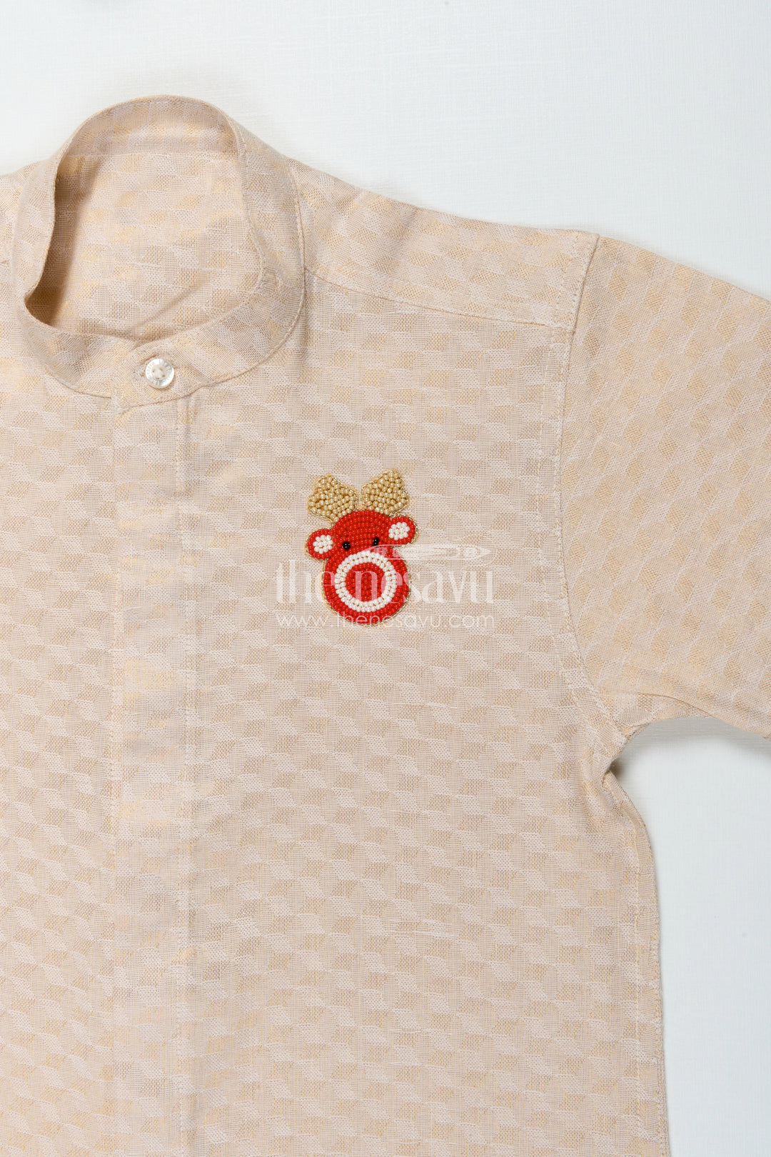 The Nesavu Boys Silk Shirt Kids Silk Shirt with Embossed Detailing for Festivals and Rituals Nesavu Nesavu kids embossed tissue silk shirt for traditional functions and festive rituals