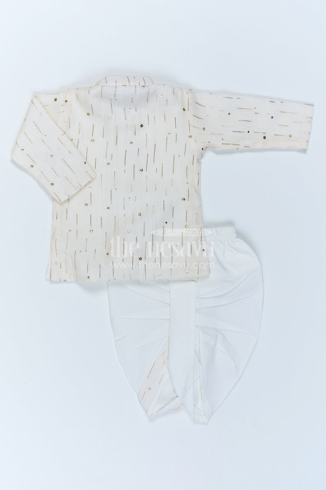 The Nesavu Boys Dothi Set Kids Traditional Dothi Set for Pooja and Temple Functions Nesavu Nesavu Kids Traditional Dothi Set With Foil Embellished Kurta For Pooja And Festive Events