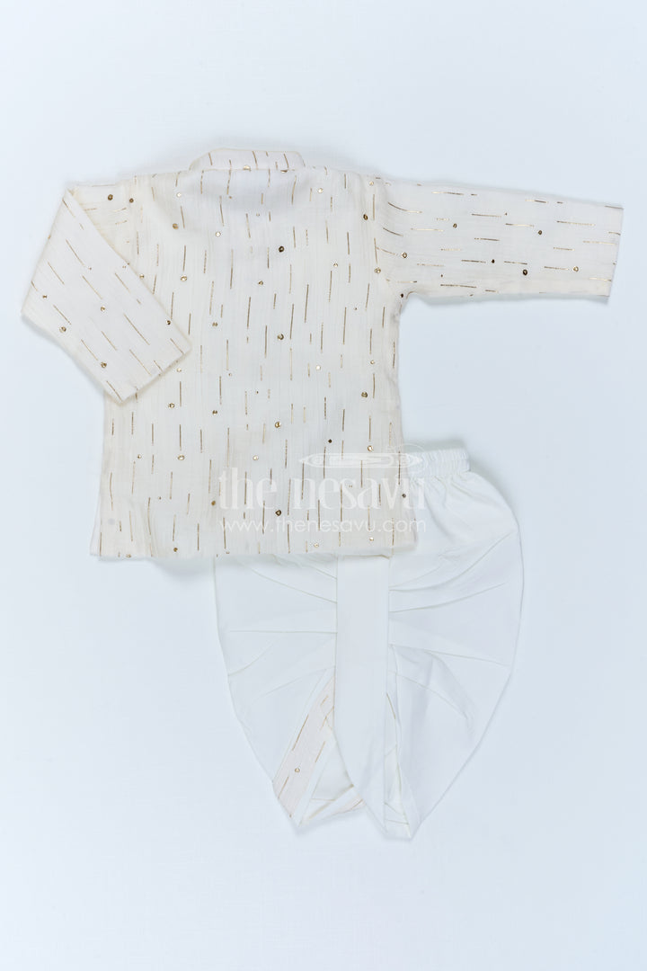 The Nesavu Boys Dothi Set Kids Traditional Dothi Set for Pooja and Temple Functions Nesavu Nesavu Kids Traditional Dothi Set With Foil Embellished Kurta For Pooja And Festive Events