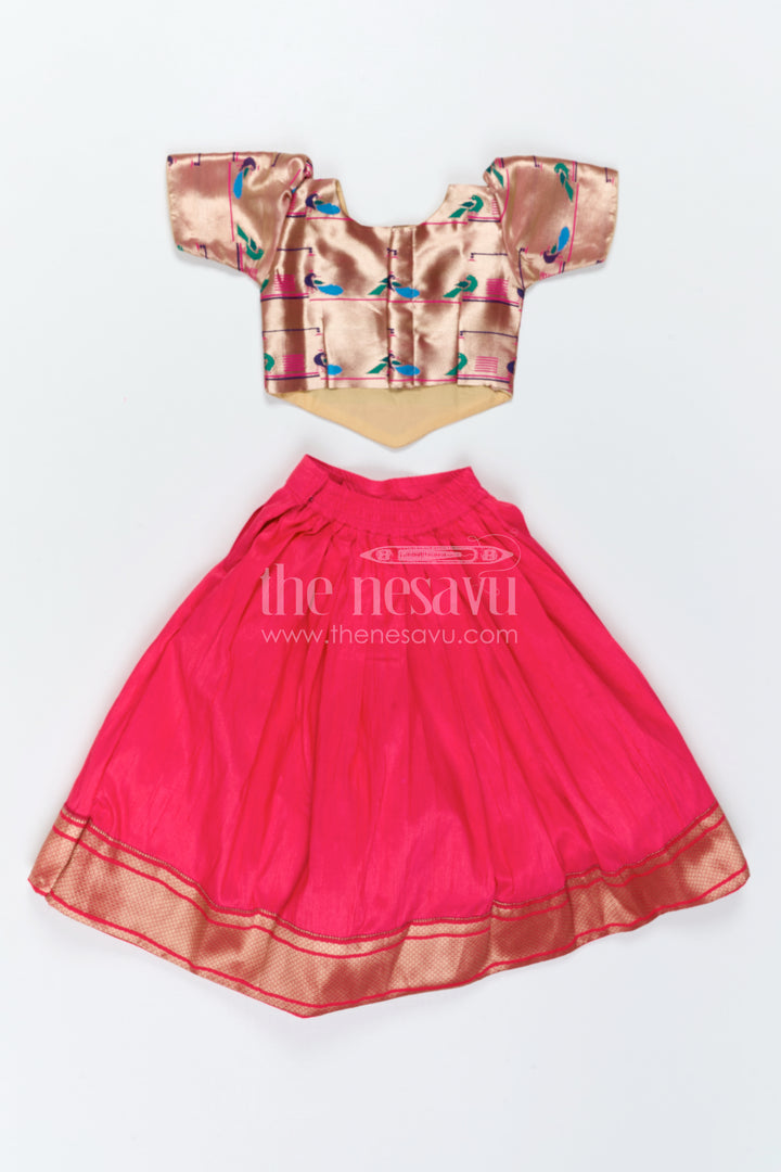 The Nesavu Pattu Pavadai Kids Traditional Pattu Pavadai for Festive Family Occasions Nesavu Nesavu Kids Traditional Pattu Pavadai With Paithani Woven Blouse For Festive Occasions