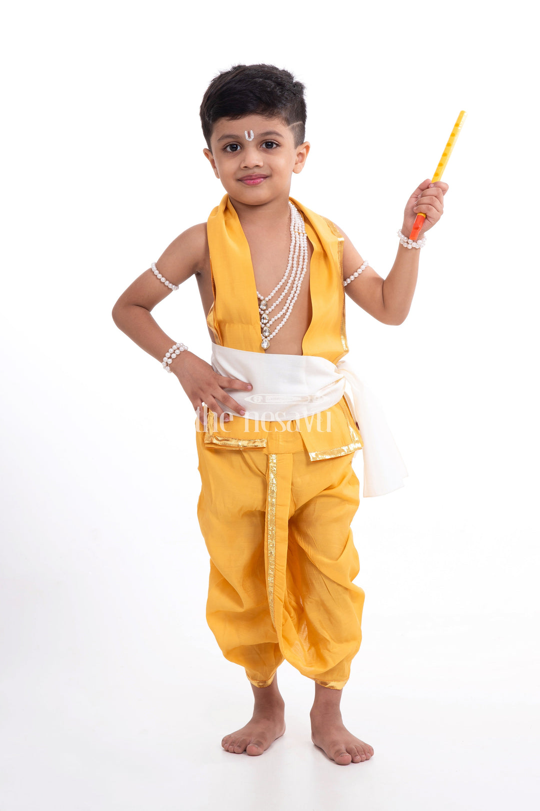 The Nesavu Boys Dothi Set Krishna Fancy Dress Set for Boys with Accessories Nesavu 10 (NB) / Mustard D011A-10 Nesavu Mathura Krishna Fancy Dress Set for Boys with Complete Accessories