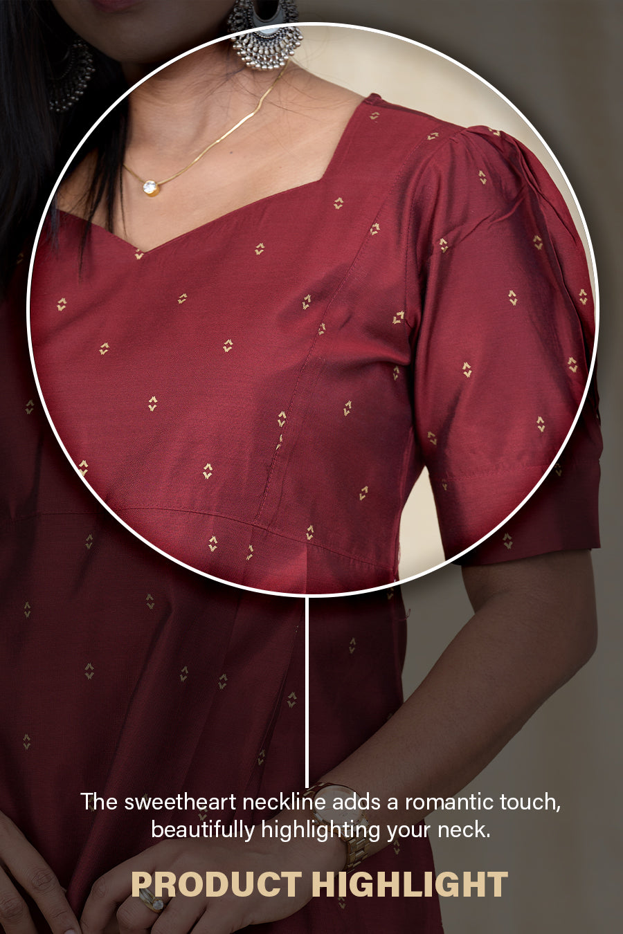 The Nesavu Womens Straight Kurtas Kurta for Women Onlinemaroon Viscose Silk Heart Neck Kurta Nesavu Kurta for Women Online - Maroon Viscose Silk Heart Neck Kurta | The Nesavu