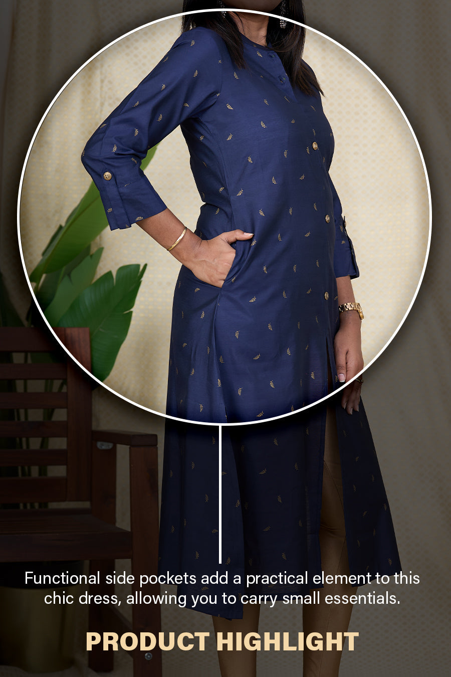 The Nesavu Womens A-Line Kurthas Kurta for Women Onlinenavy Blue Viscose Silk Kurta with Chinese Collar Nesavu Kurta for Women Online - Navy Blue Viscose Silk Kurta with Chinese Col | The Nesavu