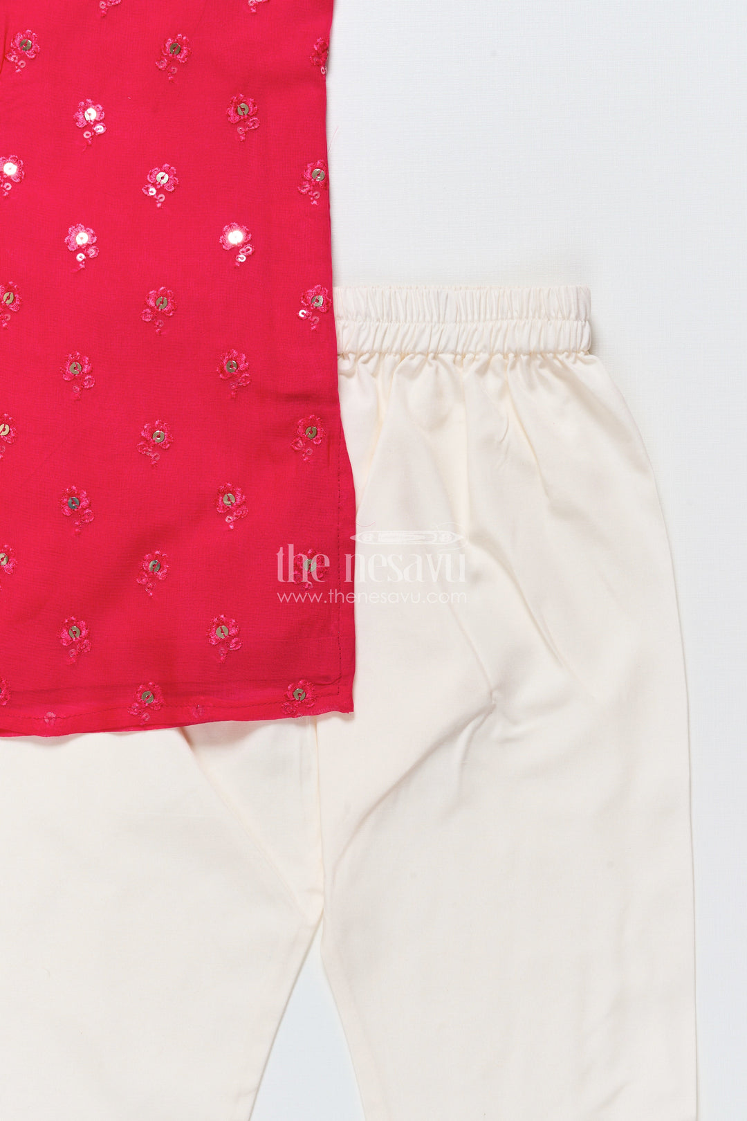 The Nesavu Boys Kurtha Set Kurta Set for Boys with Embroidered Viscose Silk for Festive Wear Nesavu Nesavu boys red viscose silk kurta set with sequence embroidery for weddings and traditional functions