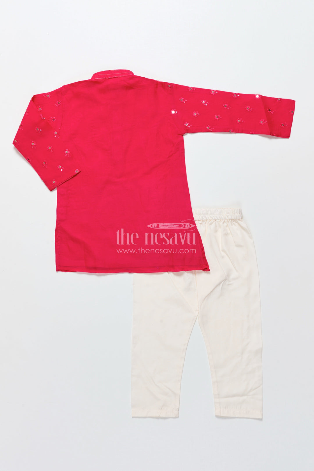 The Nesavu Boys Kurtha Set Kurta Set for Boys with Embroidered Viscose Silk for Festive Wear Nesavu Nesavu boys red viscose silk kurta set with sequence embroidery for weddings and traditional functions