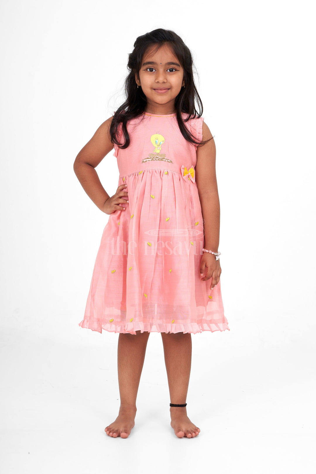 The Nesavu Girls Cotton Frock Ladies Frock Cotton with Embroidered Bird Motif in Chanderi Silk, Perfect for Birthday Parties and Playdates Nesavu 12 (3M) / Pink GFC1459A-12 Charming Ladies Frock Cotton Bird Embroidery Chanderi Silk Nesavu Ideal Birthday Parties Playdates