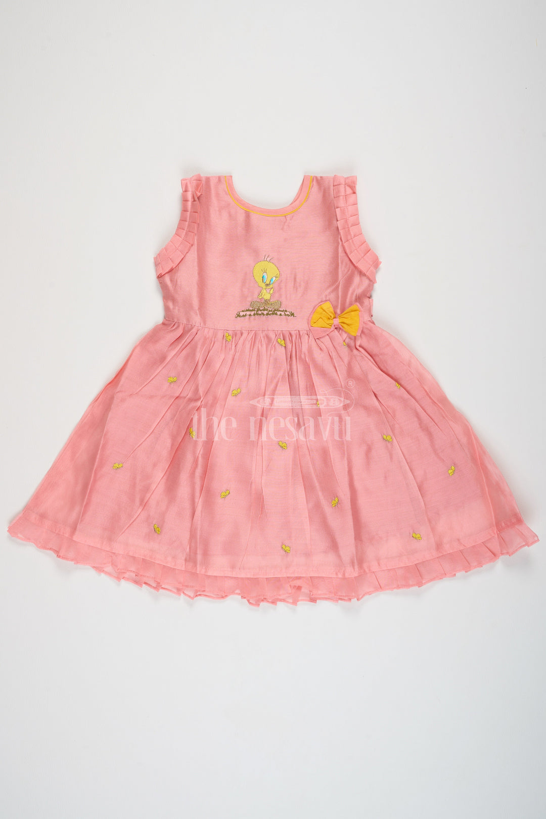 The Nesavu Girls Cotton Frock Ladies Frock Cotton with Embroidered Bird Motif in Chanderi Silk, Perfect for Birthday Parties and Playdates Nesavu Charming Ladies Frock Cotton Bird Embroidery Chanderi Silk Nesavu Ideal Birthday Parties Playdates