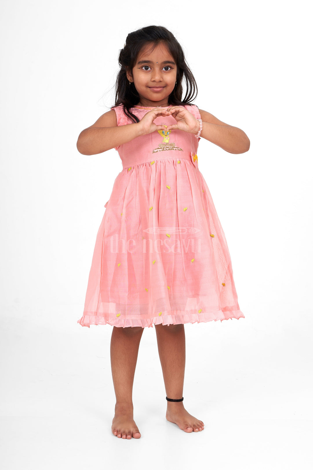 The Nesavu Girls Cotton Frock Ladies Frock Cotton with Embroidered Bird Motif in Chanderi Silk, Perfect for Birthday Parties and Playdates Nesavu Charming Ladies Frock Cotton Bird Embroidery Chanderi Silk Nesavu Ideal Birthday Parties Playdates