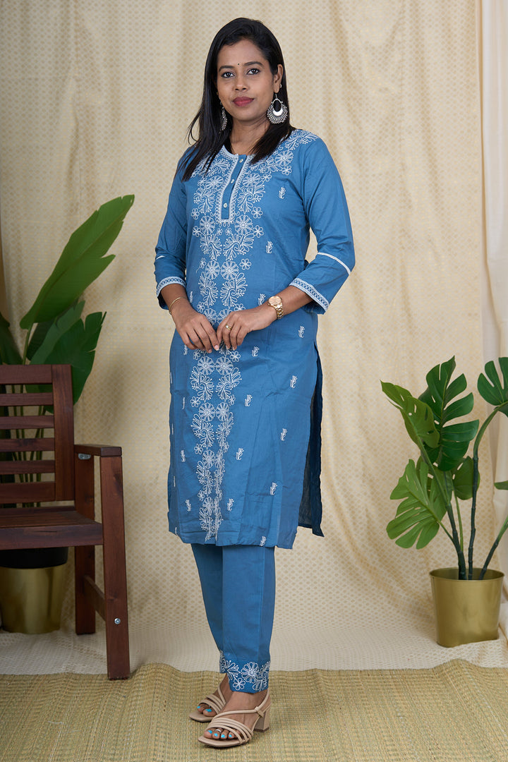 The Nesavu Womens Co-Ord Sets Latest Dresses for Ladies - Blue Cotton Coord Set Nesavu 36 (S) / Blue / Cotton WTW005A-36