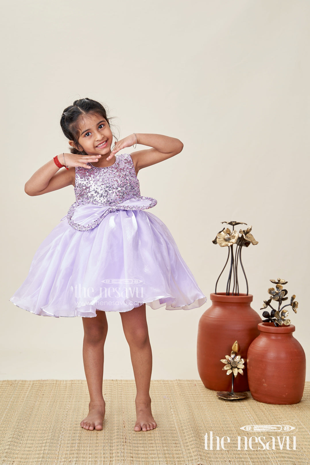 The Nesavu Girls Fancy Party Frock Lavender Party Frock for Girls Sequin Yoke Organza Dress for Birthdays Nesavu 16 (1Y) / Purple PF239B-16 Nesavu Lavender Party Frock Girls Sequin Yoke Organza Dress Birthdays Celebrations