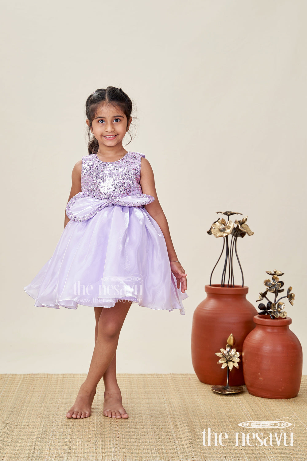 The Nesavu Girls Fancy Party Frock Lavender Party Frock for Girls Sequin Yoke Organza Dress for Birthdays Nesavu Nesavu Lavender Party Frock Girls Sequin Yoke Organza Dress Birthdays Celebrations