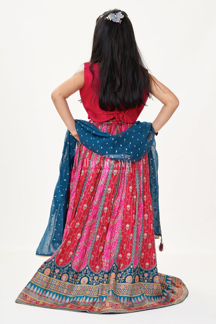 The Nesavu Girls Lehenga Choli Lehenga for Kids in Pure Viscose Silk with Multicolor Digital Print and Embroidered Choli Nesavu Lehenga Kids Viscose Silk Printed Skirt Embroidered Mirror Work Choli | The Nesavu