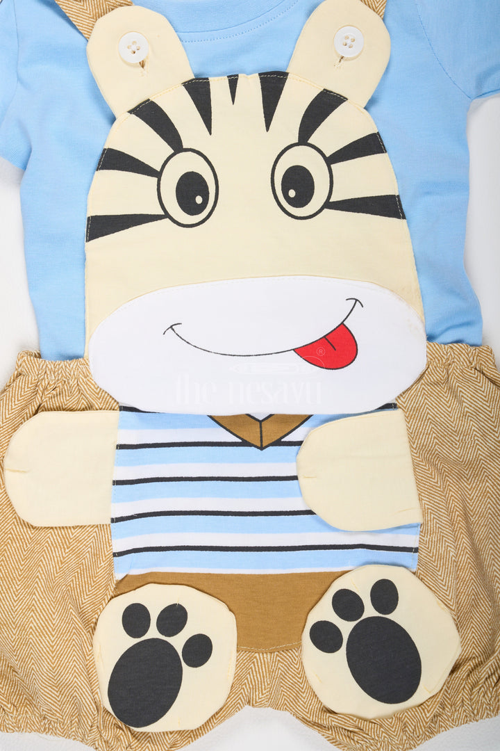 The Nesavu Baby Dungarees Light Blue Baby Dungaree Set with Fun Zebra Face Design for Boys Nesavu Light Blue Cotton Baby Dungaree Set Zebra Face Design Nesavu Boys Playful Outfit