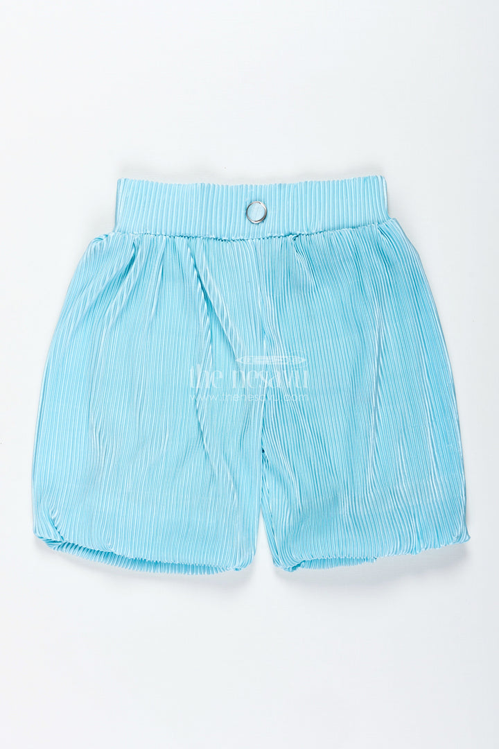 The Nesavu Girls Shorts Light Blue Velvet Shorts for Girls Festive and Winter Wear Nesavu 22 (4Y) / Blue LBW045B-22 Nesavu Girls Light Blue Pleated Velvet Shorts Party Winter Festive Wear
