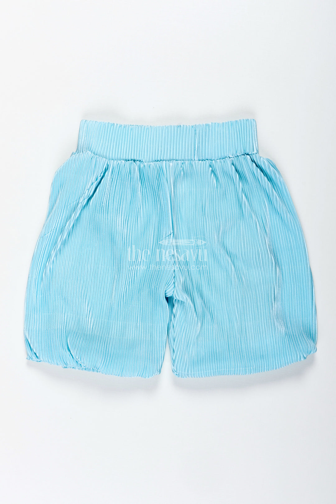 The Nesavu Girls Shorts Light Blue Velvet Shorts for Girls Festive and Winter Wear Nesavu Nesavu Girls Light Blue Pleated Velvet Shorts Party Winter Festive Wear