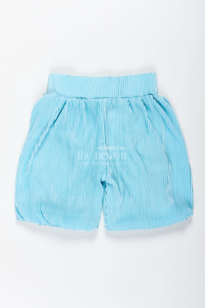 The Nesavu Girls Shorts Light Blue Velvet Shorts for Girls Festive and Winter Wear Nesavu Nesavu Girls Light Blue Pleated Velvet Shorts Party Winter Festive Wear